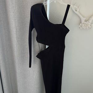 One shoulder long sleeve Zara, brown ribbed maxi dress